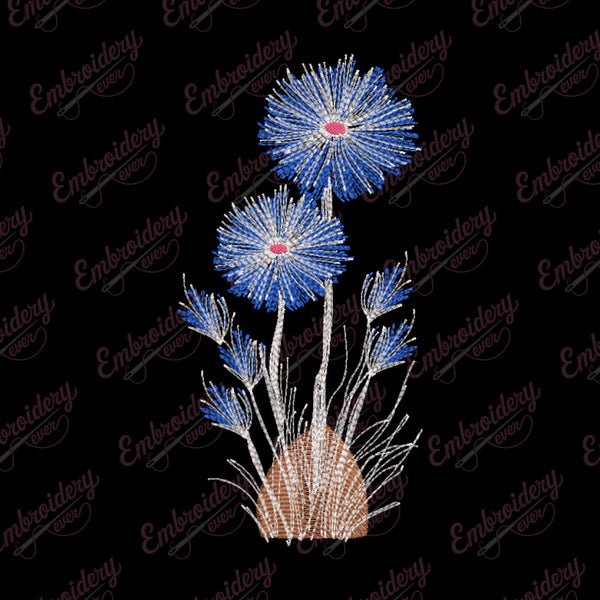 Blue Cornflower Machine Embroidery Design