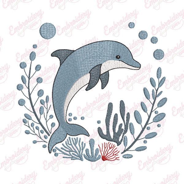 Dolphin With Flowers Embroidery Design