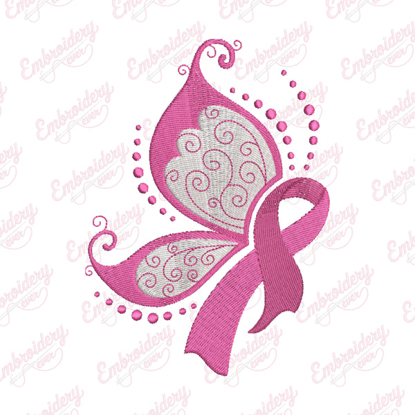 Pink Ribbon Butterfly Embroidery Machine File