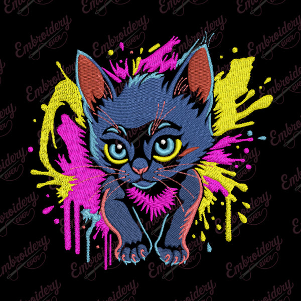 Cat With Splashes Embroidery Design