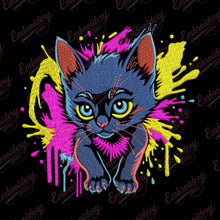 Cat With Splashes Embroidery Design