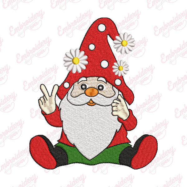 Gnome with Daisy Flower Embroidery Design