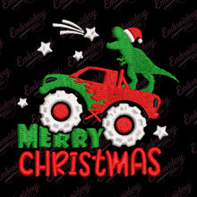 Christmas Dinosaur Riding Monster Truck Embroidery Design