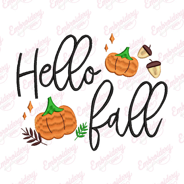 Hello Fall Thanksgiving Pumpkin Embroidery Pattern