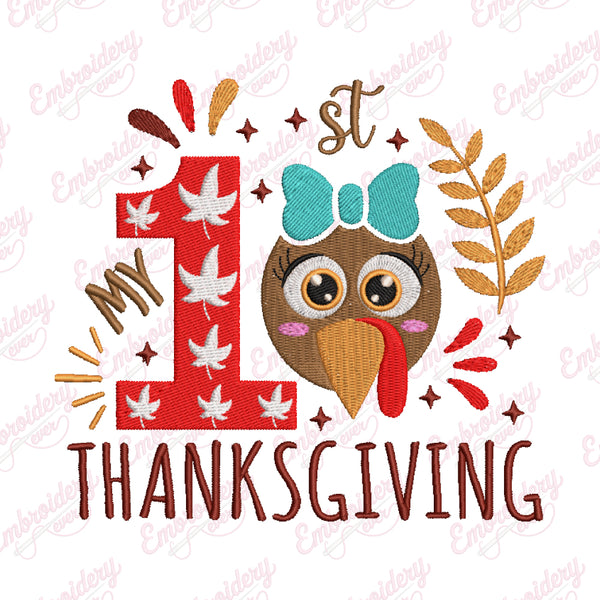 My First Thanksgiving With Turkey Embroidery Design