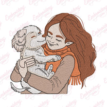 Cute Puppy and Girl Machine Embroidery Design