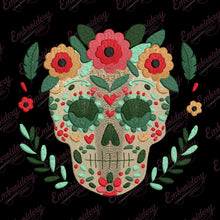 Floral Sugar Skull Embroidery Design