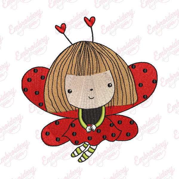 Ladybug Girl Embroidery Design