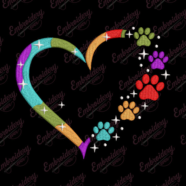 Heart Shape Paw Embroidery Design