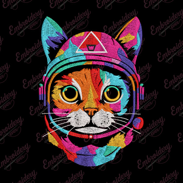 Astronaut Cat Embroidery Design