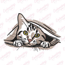 Curious Cat Peeking Embroidery Design
