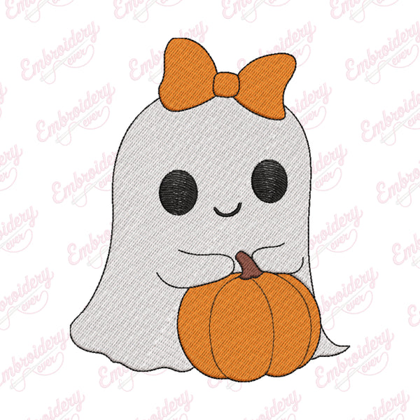 Halloween Ghost With Pumpkin Embroidery Design
