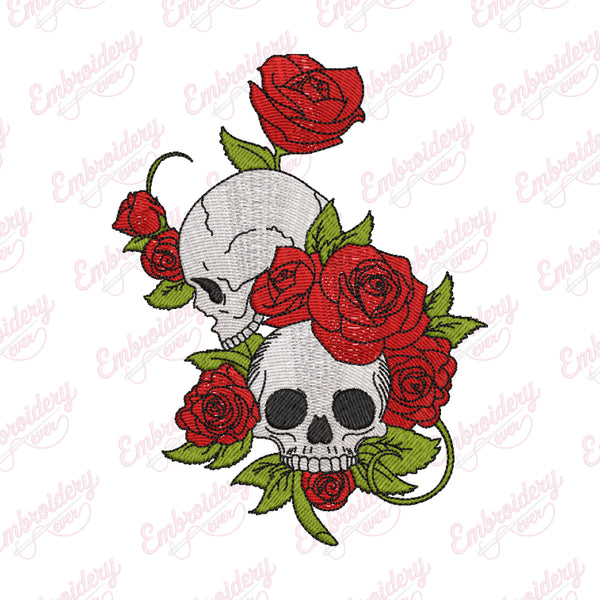 Skull and Roses Halloween Embroidery Design