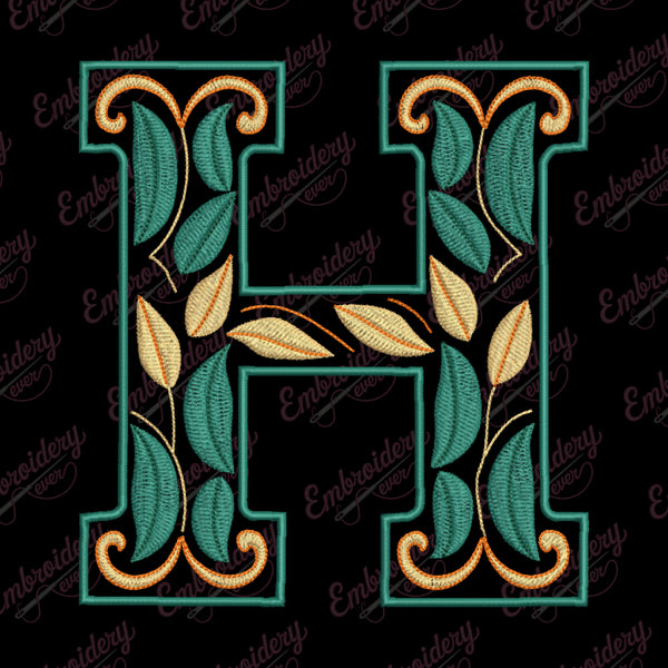 Floral Alphabet Letter H Embroidery Design