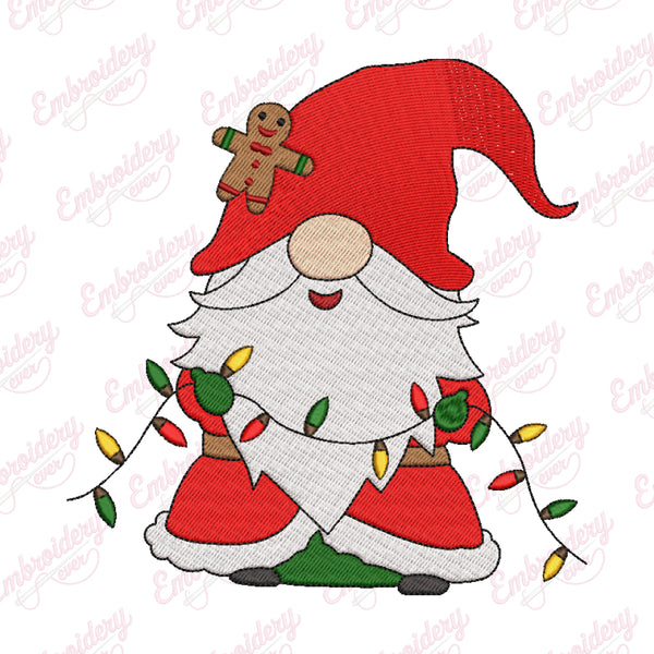 Christmas Lights Gnome Embroidery Design