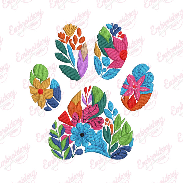 Flower Animal Paw Embroidery Design