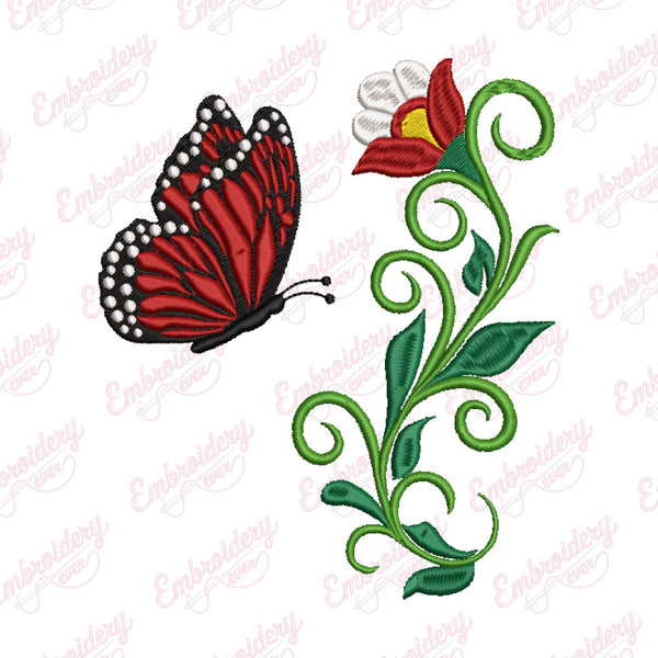 Butterfly Flowers Embroidery Design