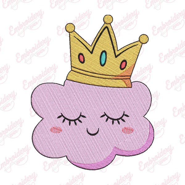 Cloud With Crown Embroidery Design