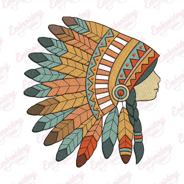 Native American Thanksgiving Headdress Embroidery Design