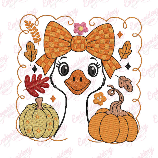 Autumn Goose With Pumpkins Thanksgiving Embroidery Design