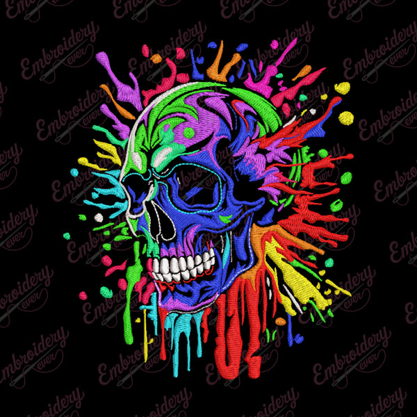 Colorful Skull Face Head Embroidery Design
