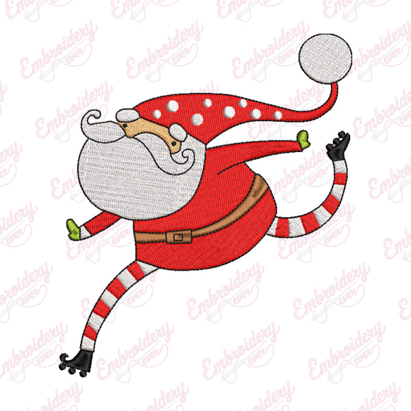 Funny Roller Skating Santa Christmas Embroidery Design