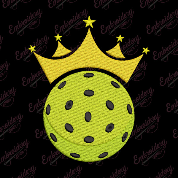 Pickleball With Crown Embroidery Design