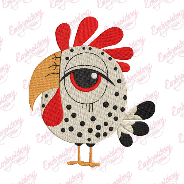 Funny Crazy Chicken Embroidery Design