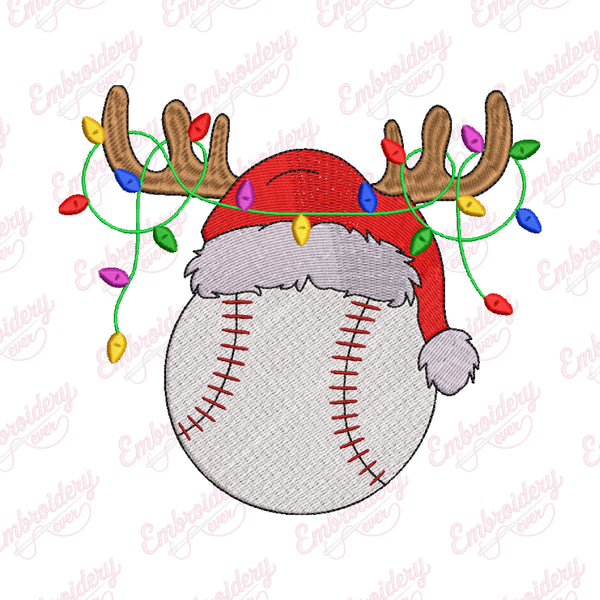 Reindeer Antler Baseball Christmas Embroidery Design
