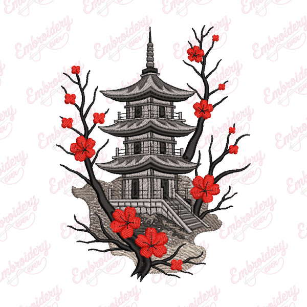 Japanese Pagoda Embroidery Design