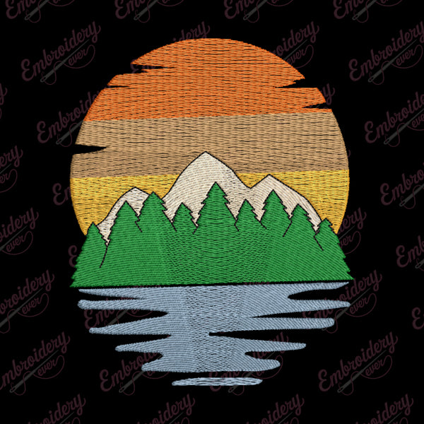 Sunset Mountain Embroidery Design
