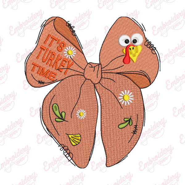 Coquette Turkey Bow Thanksgiving Embroidery Design