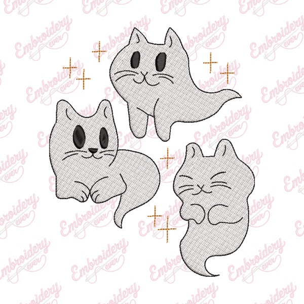 Spooky Cat Ghosts Halloween Embroidery Design