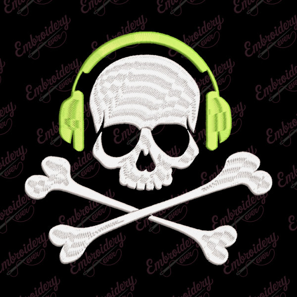 Halloween Skull With Headphone Embroidery Design