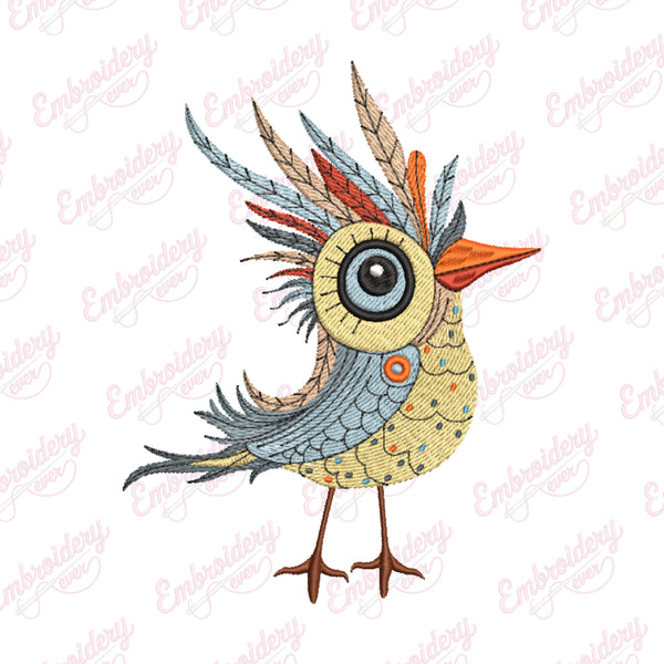 Funny & Silly Crazy Bird Embroidery Design