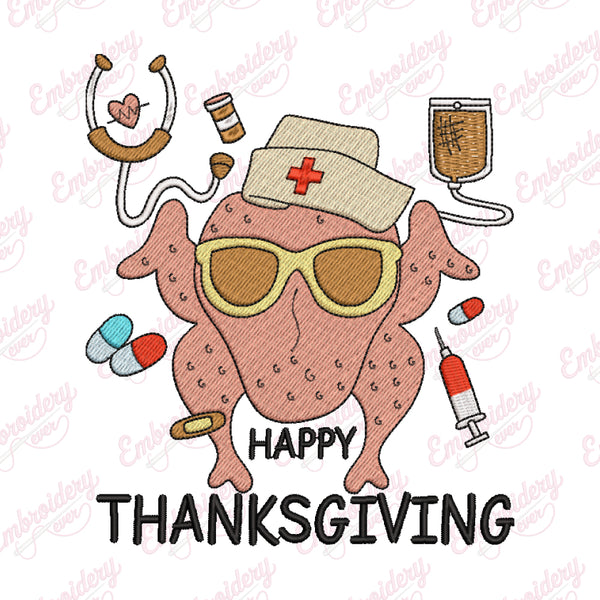 Nurse Thanksgiving Turkey Embroidery Design