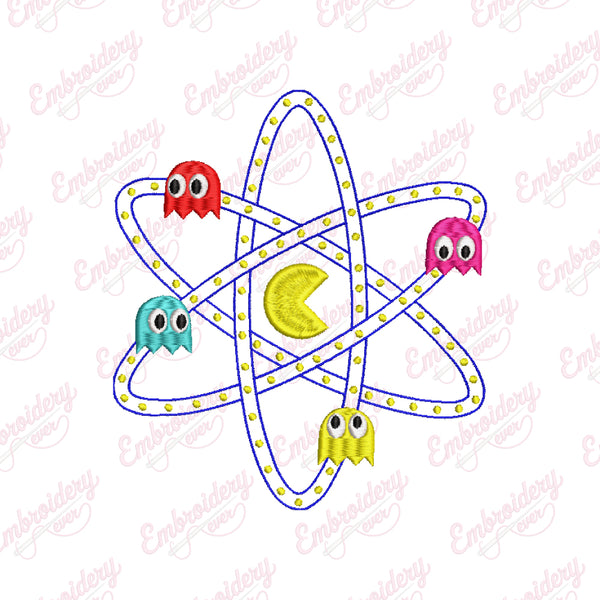 Pac Man Atom Embroidery Design