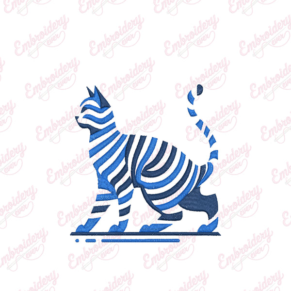 Abstract Blue Cat Embroidery Design