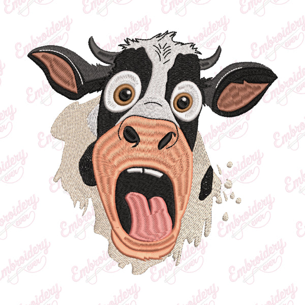 Funny Cow Head Embroidery Design