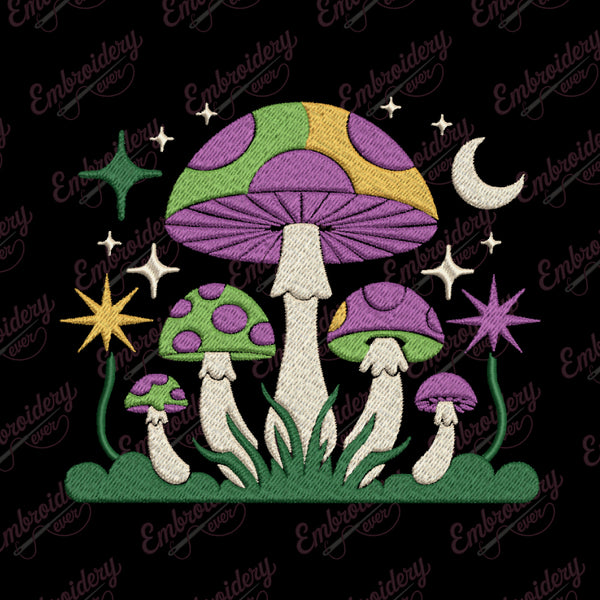 Magic Mushroom Night Embroidery Design