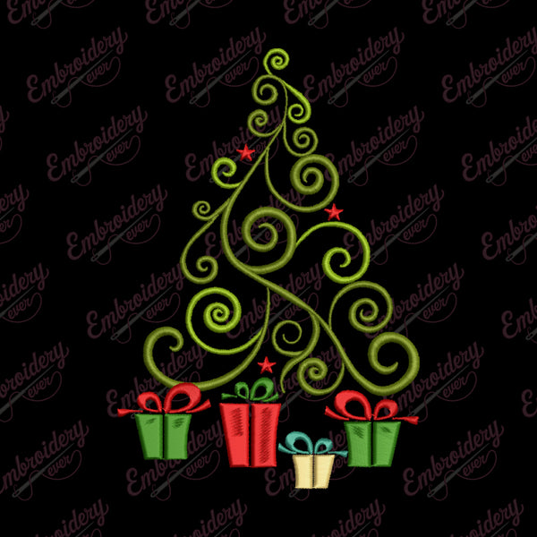 Christmas Tree With Gifts Embroidery Design