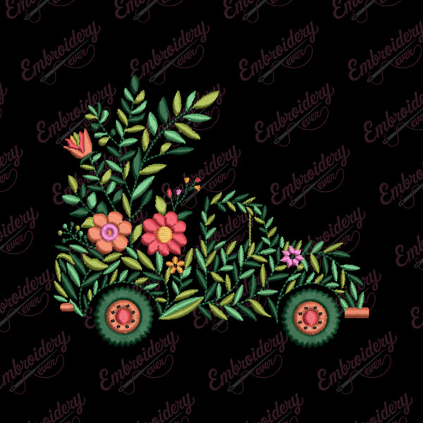 Floral Truck Embroidery Design