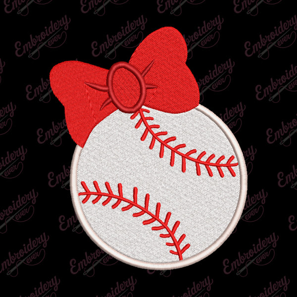 Baseball Bow Embroidery Design