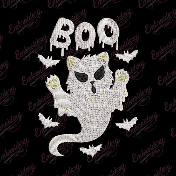 Boo Cat Ghost Halloween Embroidery Design