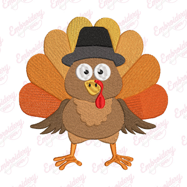 Cartoon Turkey Thanksgiving Embroidery Design