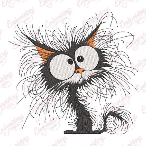 Scary Funny Crazy Cat Embroidery Design