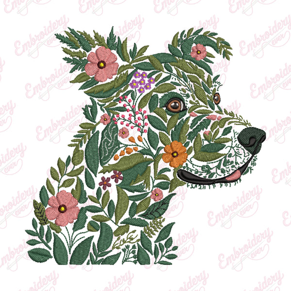 Tropical Leaves And Flowers Dog Embroidery Design