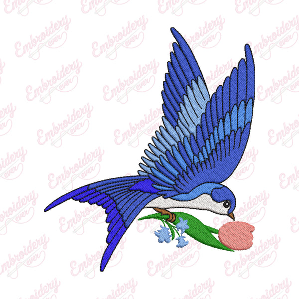Blue Bird Flying Embroidery Design