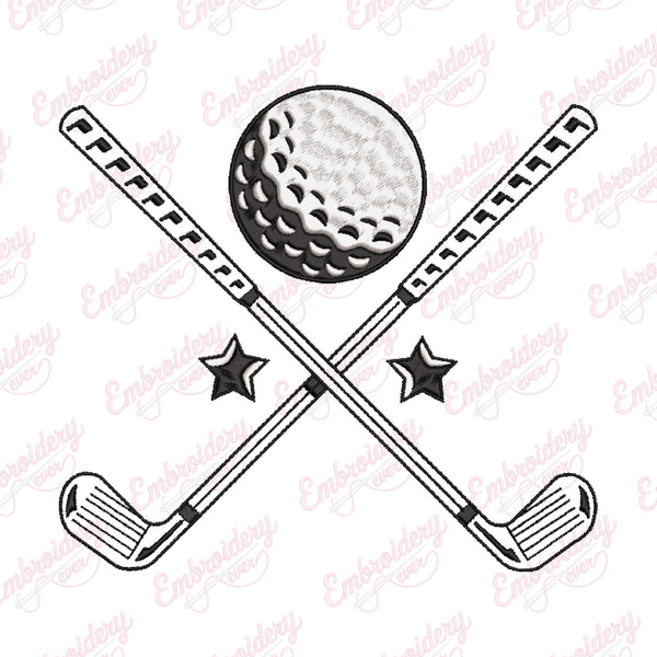 Golf Clubs & Ball Embroidery Design