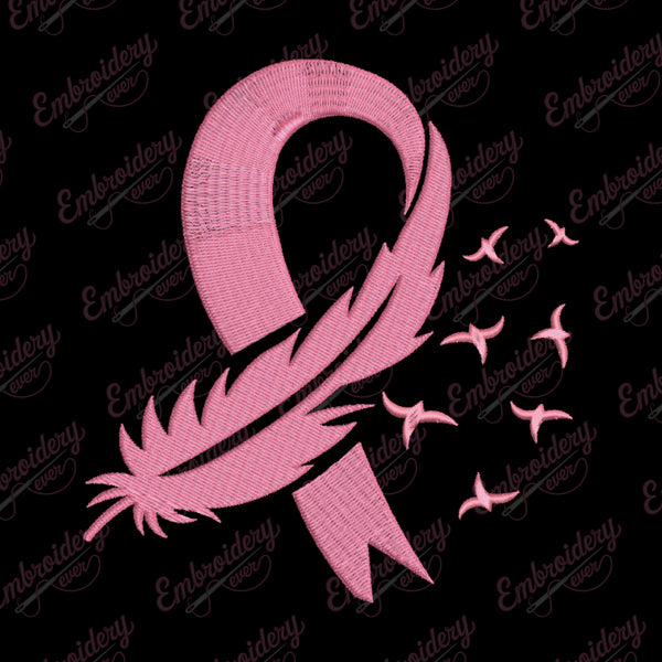 Feather Pink Ribbon Breast Cancer Embroidery Design